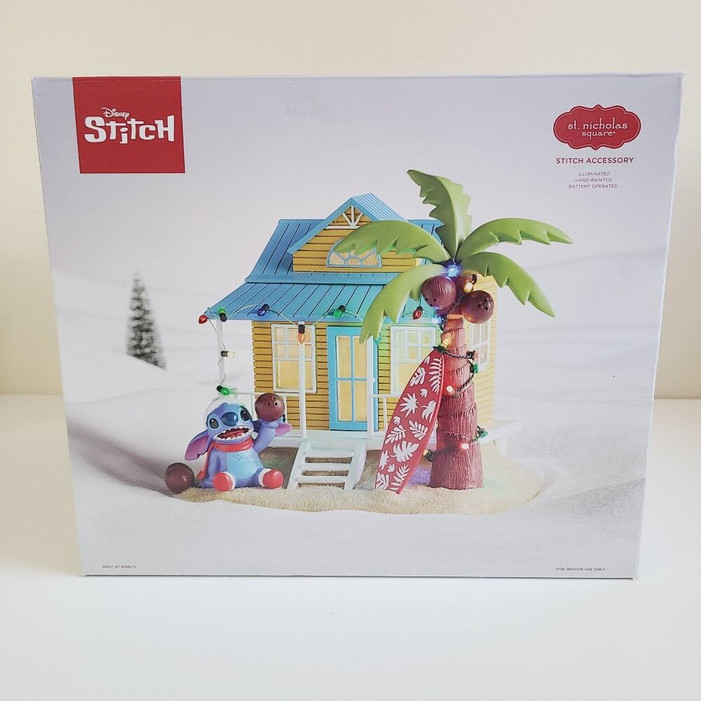 Disney St. Nicholas Square Stitch Illuminated Holiday Beach House Christmas